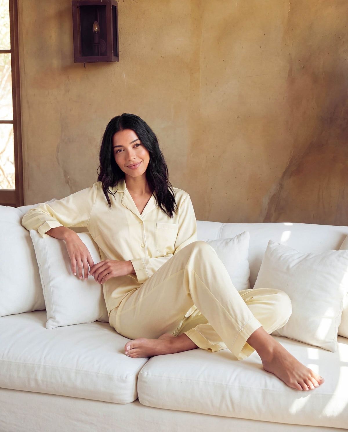Women’s Pajama Set – Long Sleeve and Full-Length Trousers with Turn-Down Collar