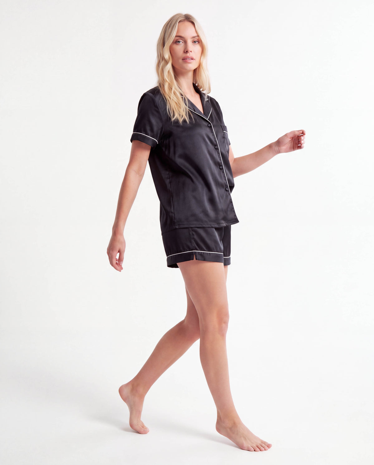 Women's Ice Silk Pajama Set – Loose Short Sleeve Satin Lounge Set