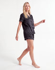 Women's Ice Silk Pajama Set – Loose Short Sleeve Satin Lounge Set
