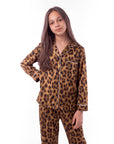 Kids Leopard Print Pajama Set – Girls Long Sleeve Sleepwear, Flame Resistant Nightwear