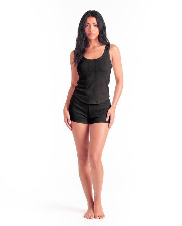 Women’s Square Neck Tank Top and Shorts Set – Sleeveless Top with Low-Waist Elastic Shorts