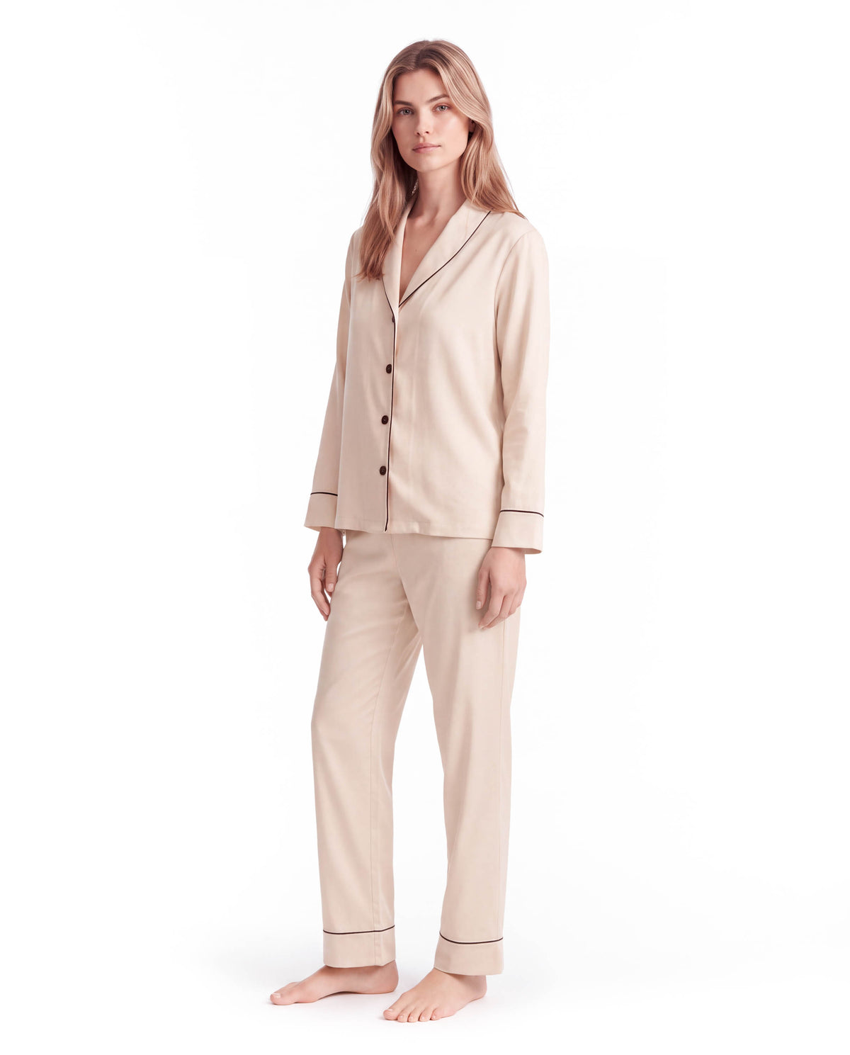Silk Pajama Set – Long Sleeve Peter Pan Collar Top &amp; Relaxed Pants