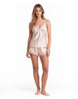 Women's Satin Cami Pajama Set – Lace Trim Backless Cami Top with Matching Shorts