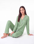 Women’s Bamboo Pajama Set – Long Sleeve Button Down Top with Full Length Pants