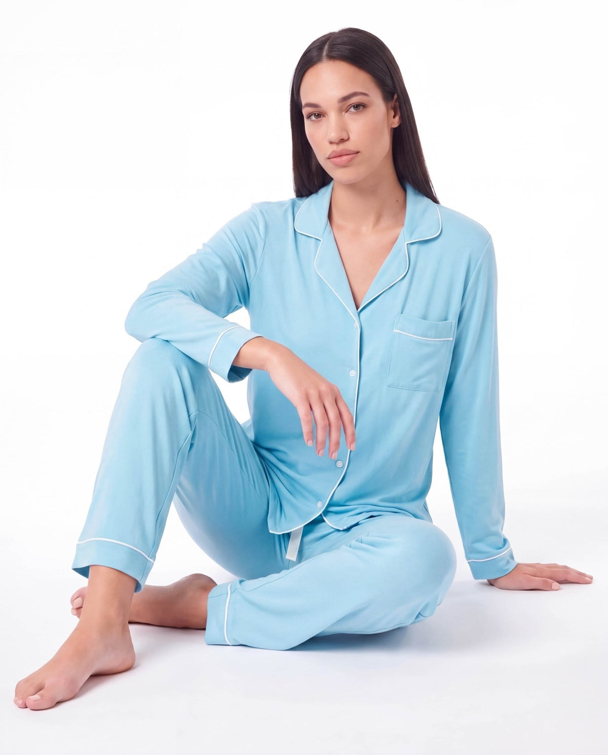 Women’s Bamboo Pajama Set – Long Sleeve Button Down Top with Full Length Pants