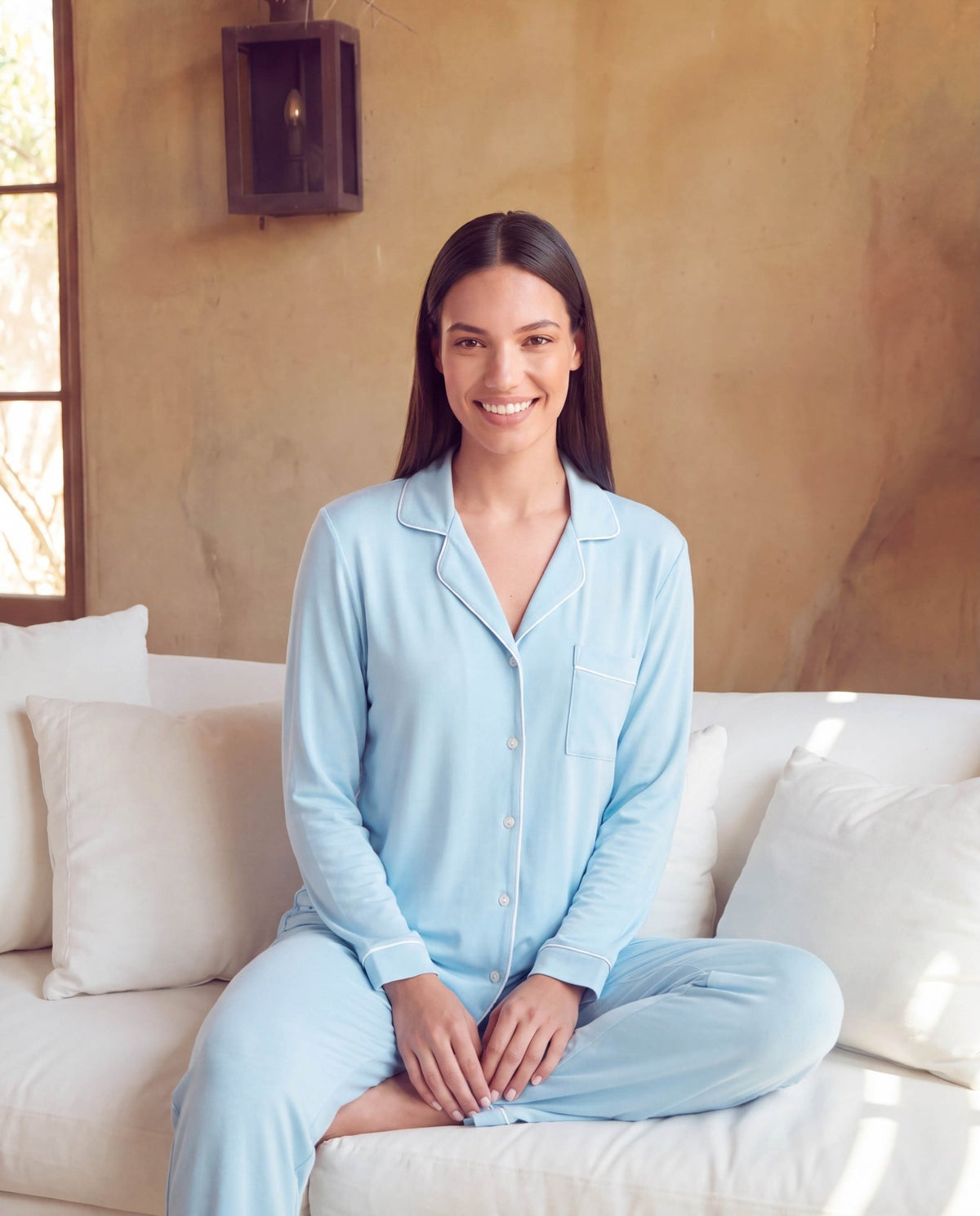 Women’s Bamboo Pajama Set – Long Sleeve Button Down Top with Full Length Pants