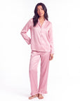 Soft Satin Pajamas Set for Women – 2-Piece Long Sleeve Sleepwear & Elegant Button Loungewear