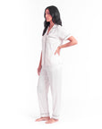 Silk Pajama Set – Short Sleeve Button Top & Long Pants