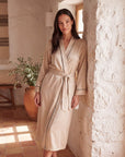 Long Sleeve V-Neck Belted Silk Robe for Women