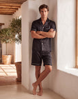 Men’s Silk Short Sleeve Set – Suit Collar Loungewear Set