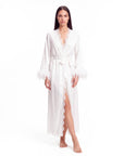 Pure White Feather Lace V-Neck Long Nightgown Robe