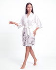 Women’s Crane Print Kimono Robe – Lightweight Short Sleeve Dressing Gown