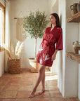 Women’s Crane Print Kimono Robe – Lightweight Short Sleeve Dressing Gown