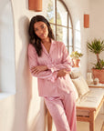 Soft Satin Pajamas Set for Women – 2-Piece Long Sleeve Sleepwear & Elegant Button Loungewear