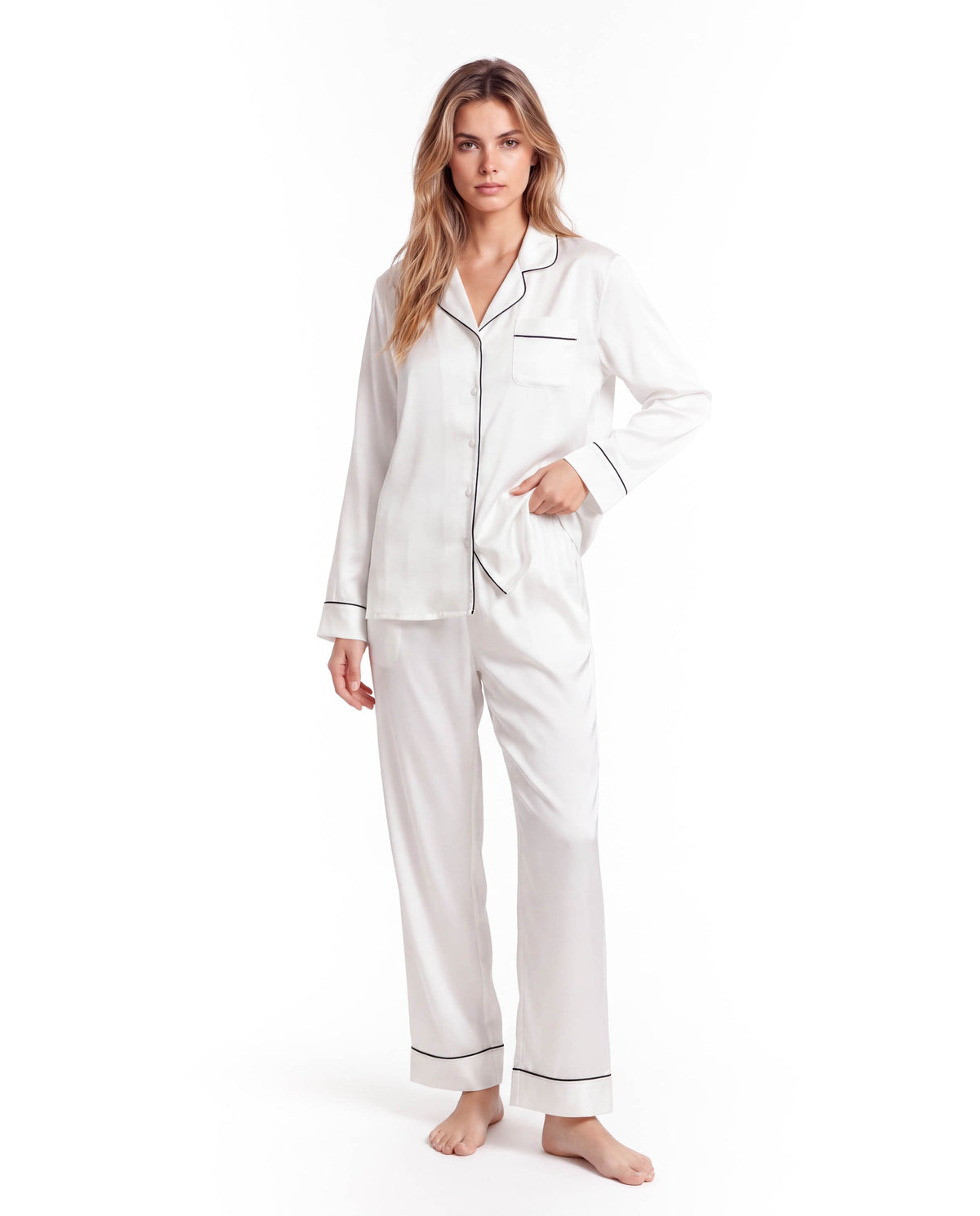 Silk Pajama Set for Women – Soft, Breathable, Luxury Sleepwear with Long Sleeves &amp; Pants