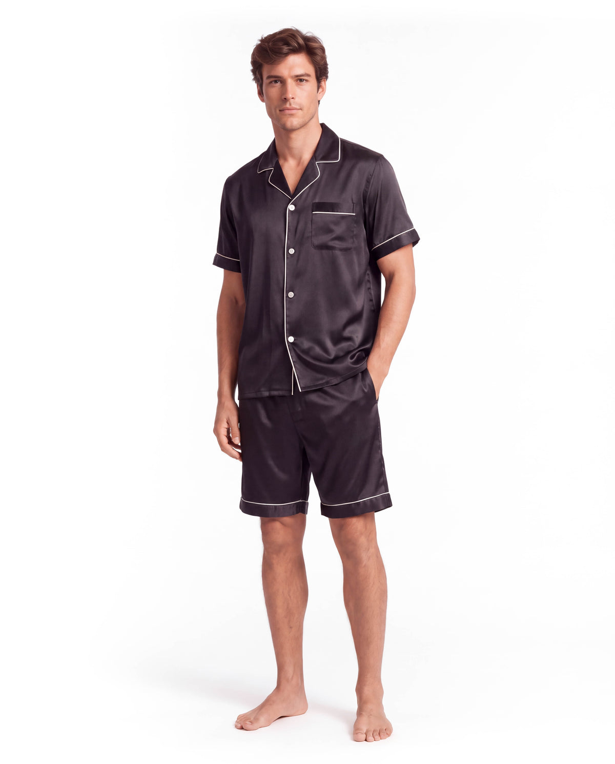 Men’s Silk Short Sleeve Set – Suit Collar Loungewear Set