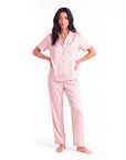 Silk Pajama Set – Short Sleeve Button Top & Long Pants