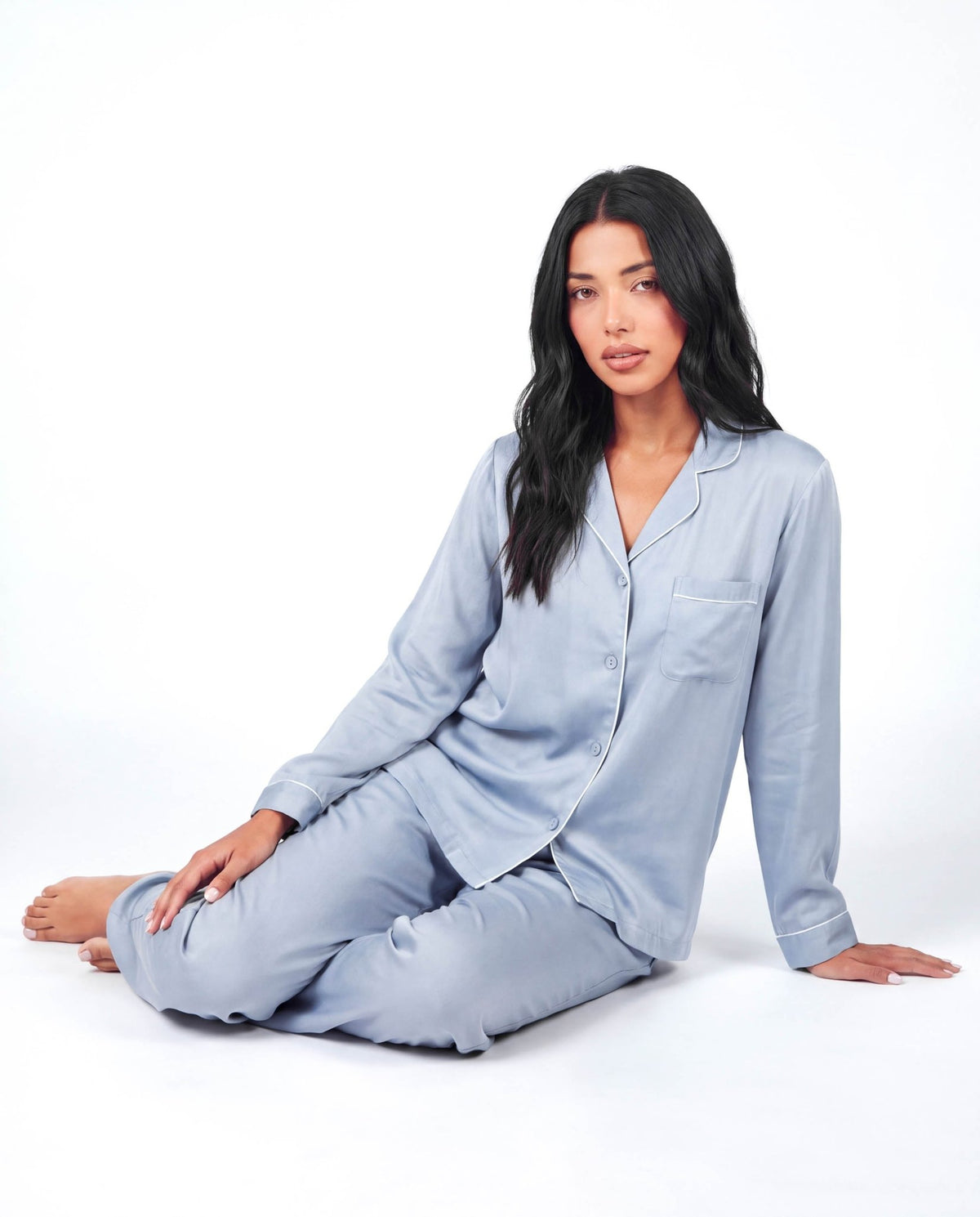Women’s Pajama Set – Long Sleeve and Full-Length Trousers with Turn-Down Collar