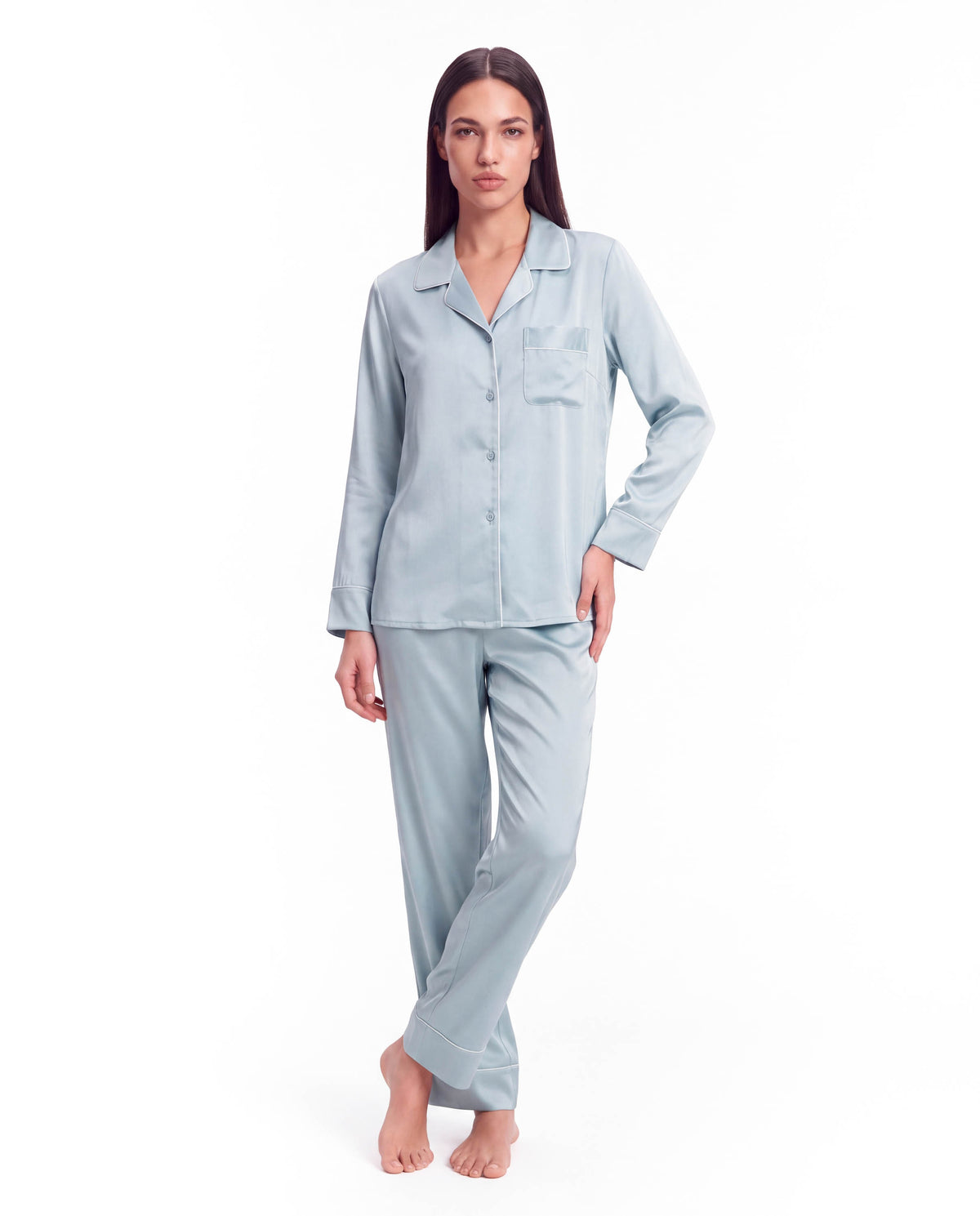 Silk Pajama Set for Women – Long Sleeve &amp; Pants | Soft, Breathable Loungewear