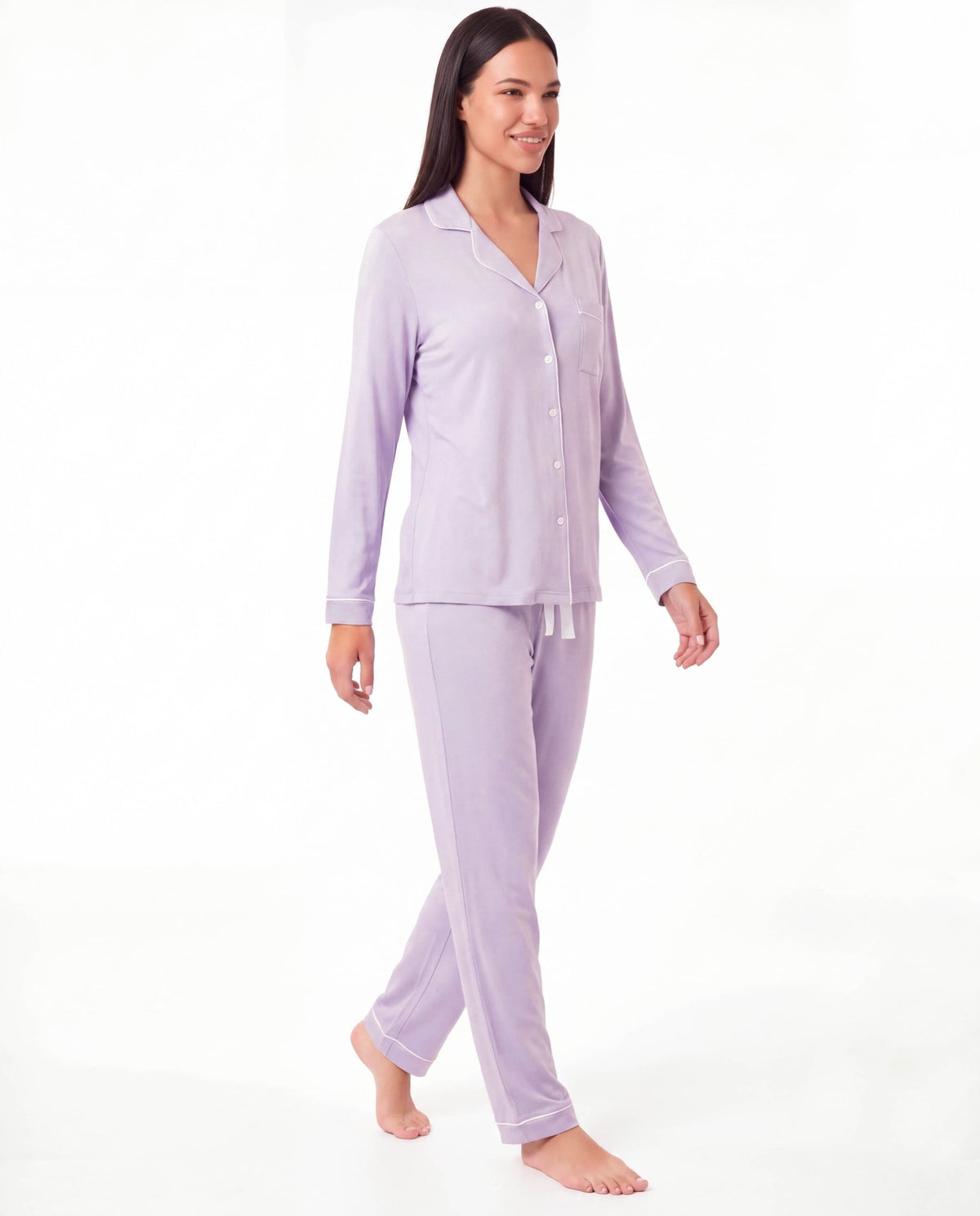 Women’s Bamboo Pajama Set – Long Sleeve Button Down Top with Full Length Pants