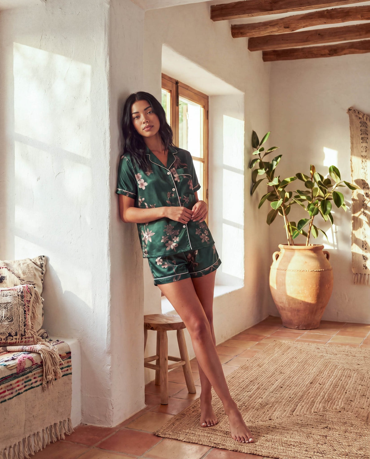 Elegant Butterfly Print Silk Pajama Set – Luxury Women's Sleepwear