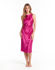 Elegant Sleeveless Silk Satin Midi Dress for Women – Chic Summer Fashion in Solid Color