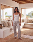 Women's Satin Wide-Leg Pants – Elastic High Waist with Draped Silhouette