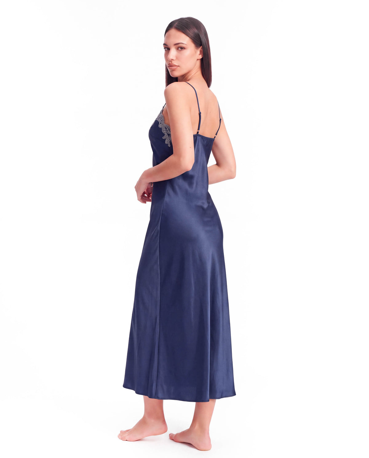 Arabella Silk Maxi Nightgown – Elegant Lace Trim Sleepwear for Women
