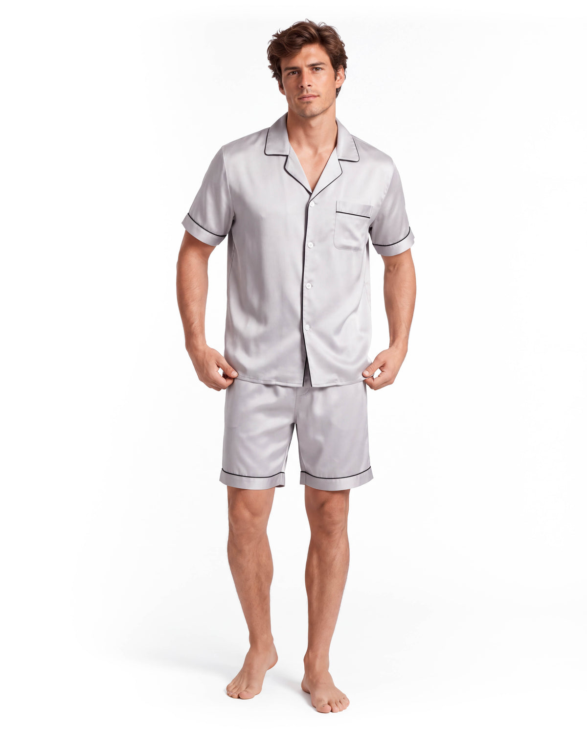 Men’s Silk Short Sleeve Set – Suit Collar Loungewear Set
