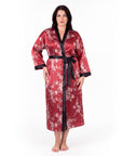 Luxurious Satin Kimono Robe with Contrast Trim – Long Sleeve, Belted, Machine Washable