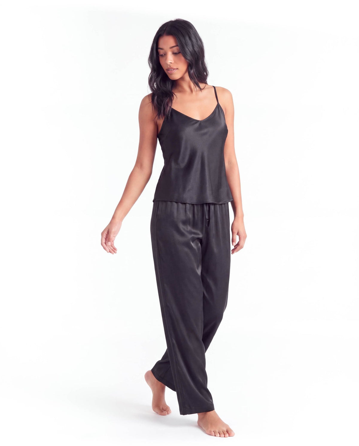 Women's Pajama Set – V-Neck Halter Top with Wide-Leg Pants