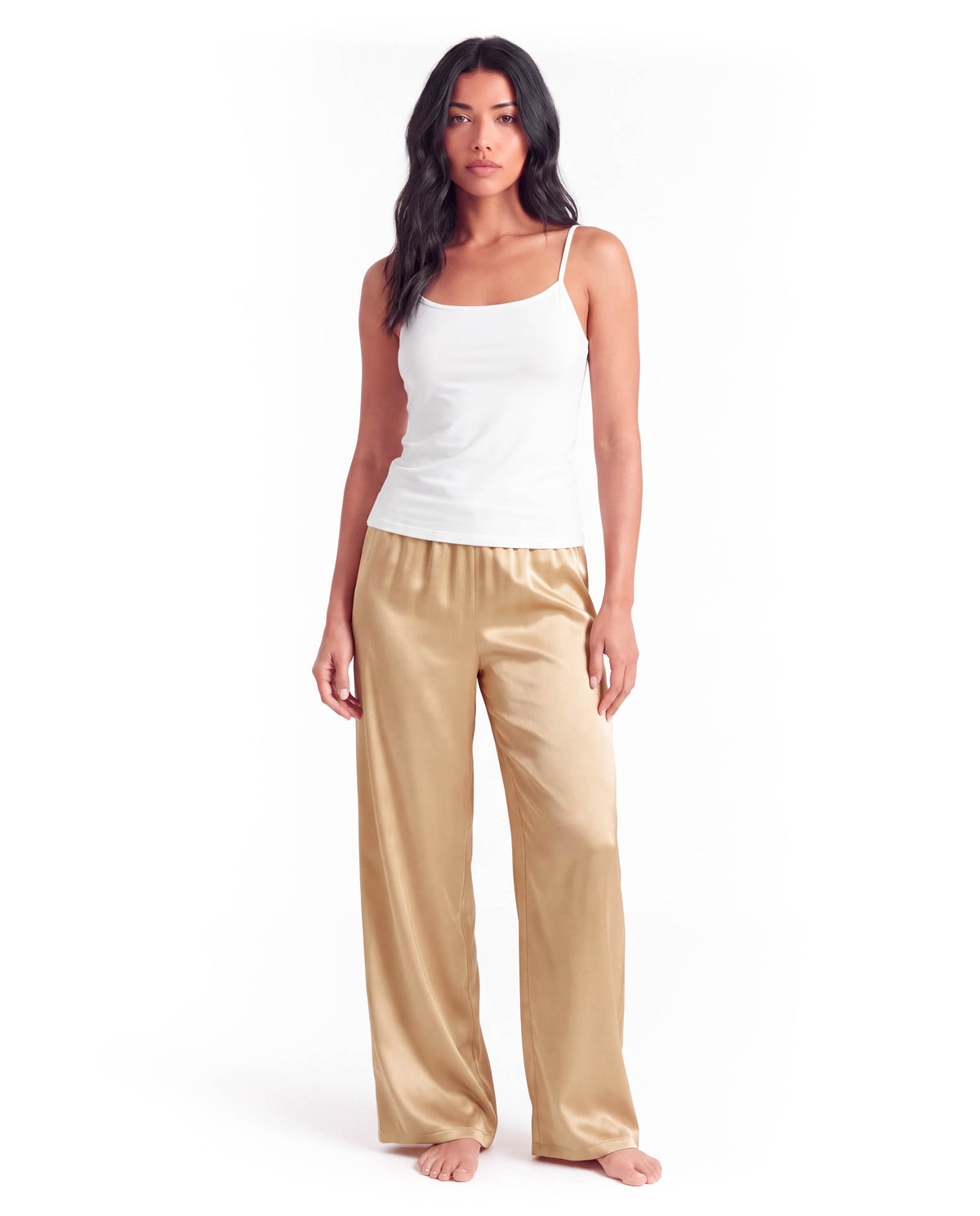 Women's Satin Wide-Leg Pants – Elastic High Waist with Draped Silhouette