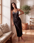 Arabella Silk Maxi Nightgown – Elegant Lace Trim Sleepwear for Women