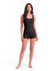 Women’s Square Neck Tank Top and Shorts Set – Sleeveless Top with Low-Waist Elastic Shorts