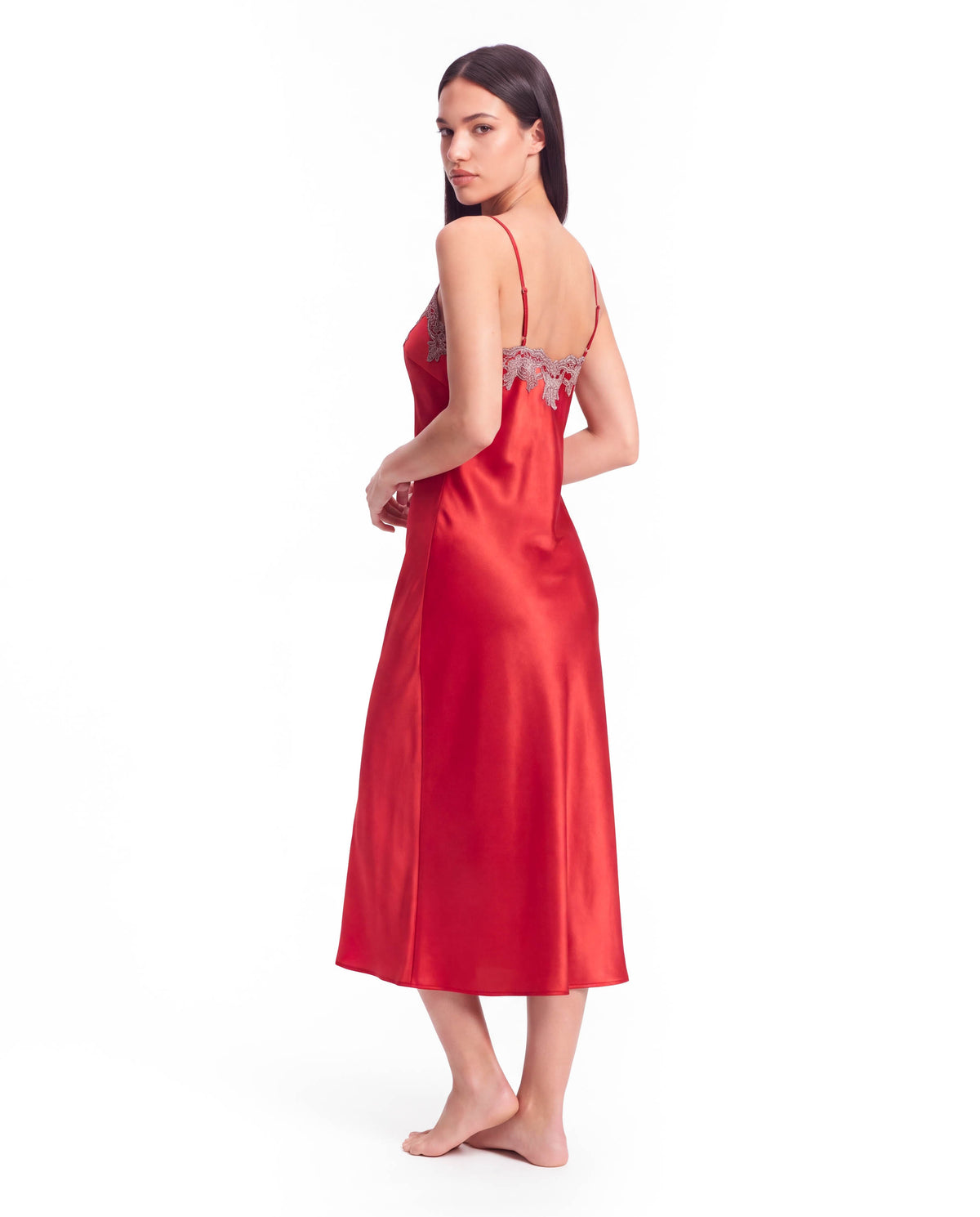 Arabella Silk Maxi Nightgown – Elegant Lace Trim Sleepwear for Women