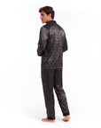 Men’s Pajama Set – Long Sleeve Satin-Look Sleepwear with Elegant Pattern