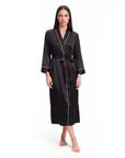 Long Sleeve V-Neck Belted Silk Robe for Women