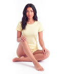 Women’s Short Sleeve Pajama Set – Jacquard Lace Trim Top with Matching Shorts