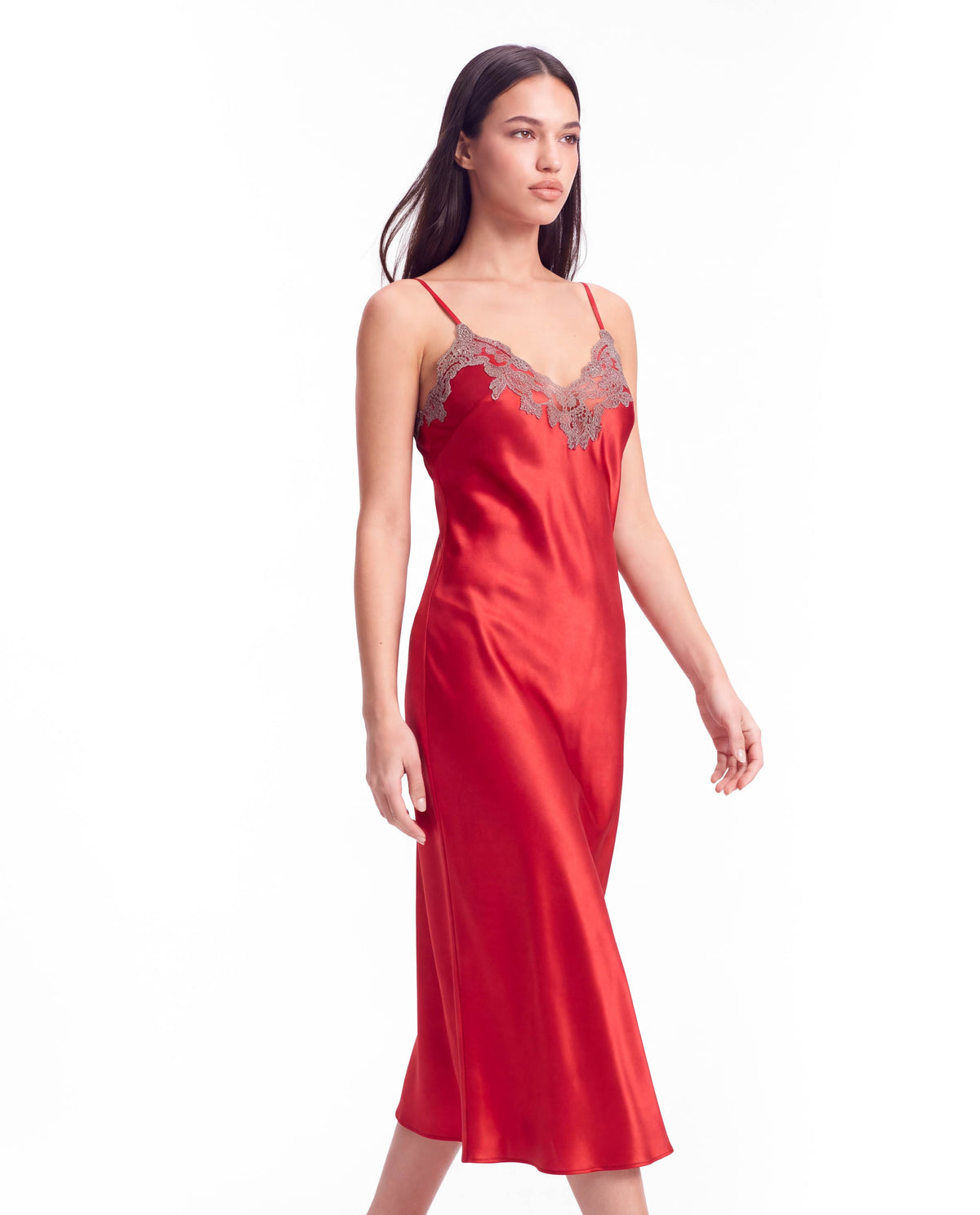 Arabella Silk Maxi Nightgown – Elegant Lace Trim Sleepwear for Women