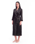 Long Sleeve V-Neck Belted Silk Robe for Women