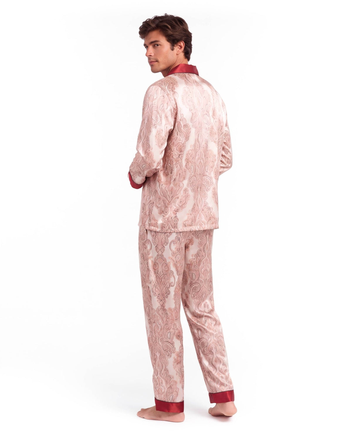 Men’s Silk-Like Pajama Set – Luxurious Paisley Pattern Sleepwear