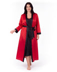 Luxurious Satin Kimono Robe with Contrast Trim – Long Sleeve, Belted, Machine Washable