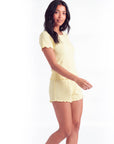 Women’s Short Sleeve Pajama Set – Jacquard Lace Trim Top with Matching Shorts