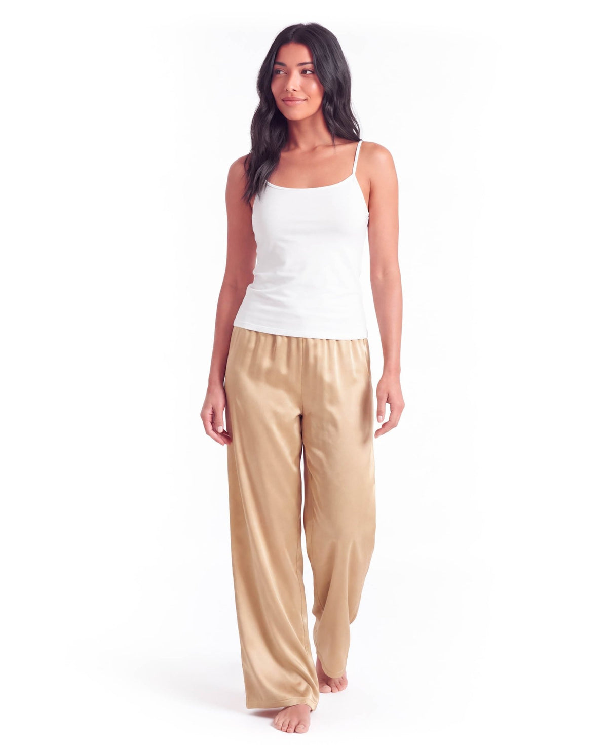 Women's Satin Wide-Leg Pants – Elastic High Waist with Draped Silhouette