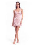 Women's Satin Slip Dress – Lace Trim with Bow V-Neck and Adjustable Straps