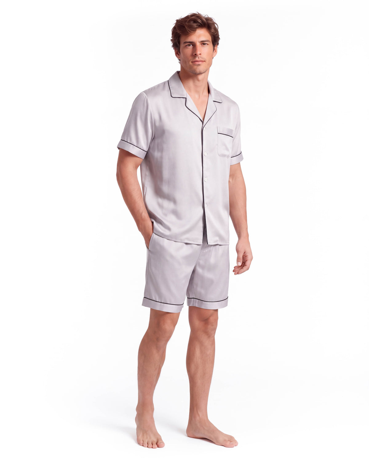 Men’s Silk Short Sleeve Set – Suit Collar Loungewear Set
