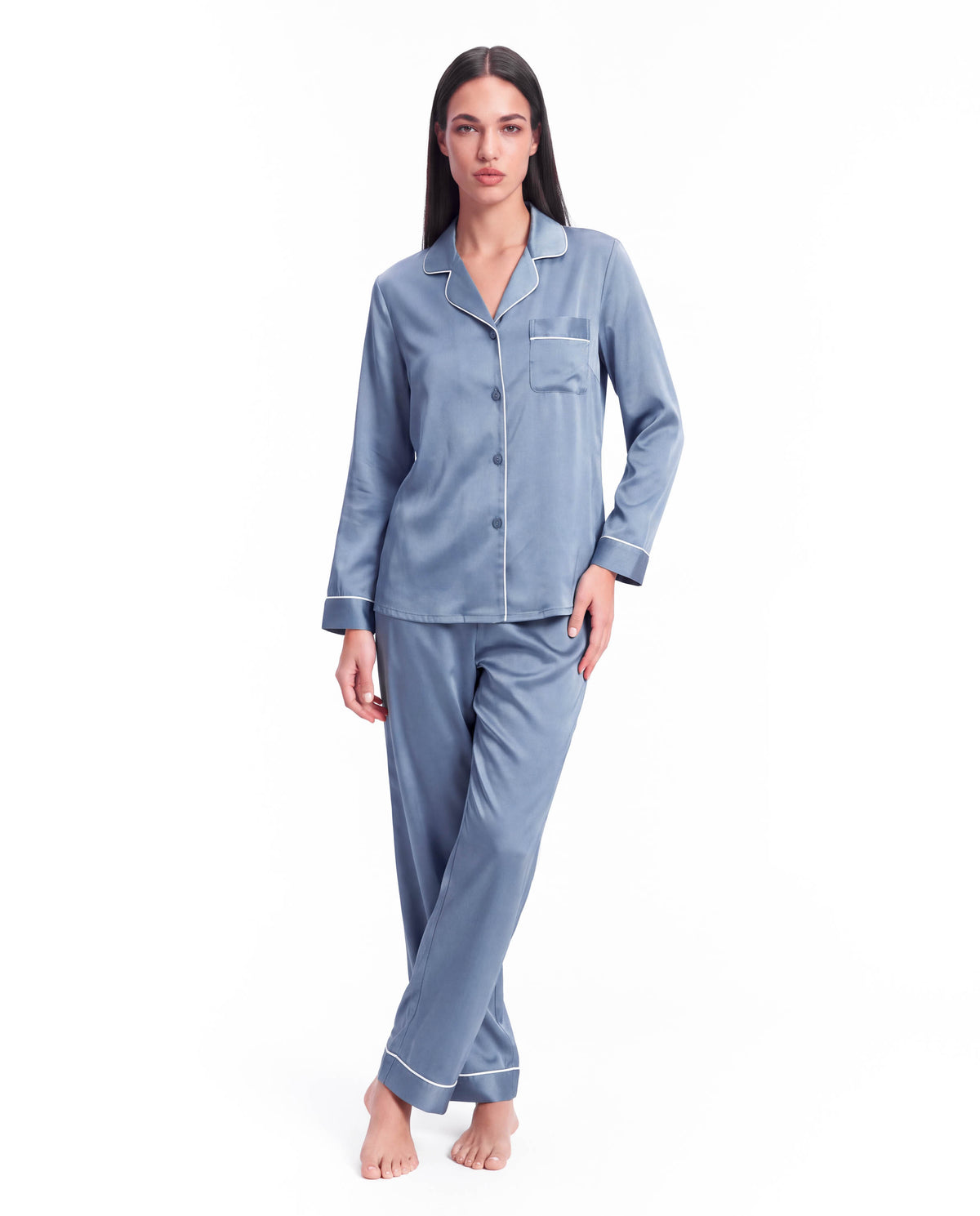 Silk Pajama Set for Women – Long Sleeve &amp; Pants | Soft, Breathable Loungewear