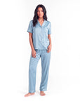 Silk Pajama Set – Short Sleeve Button Top & Long Pants