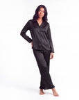 Soft Satin Pajamas Set for Women – 2-Piece Long Sleeve Sleepwear & Elegant Button Loungewear
