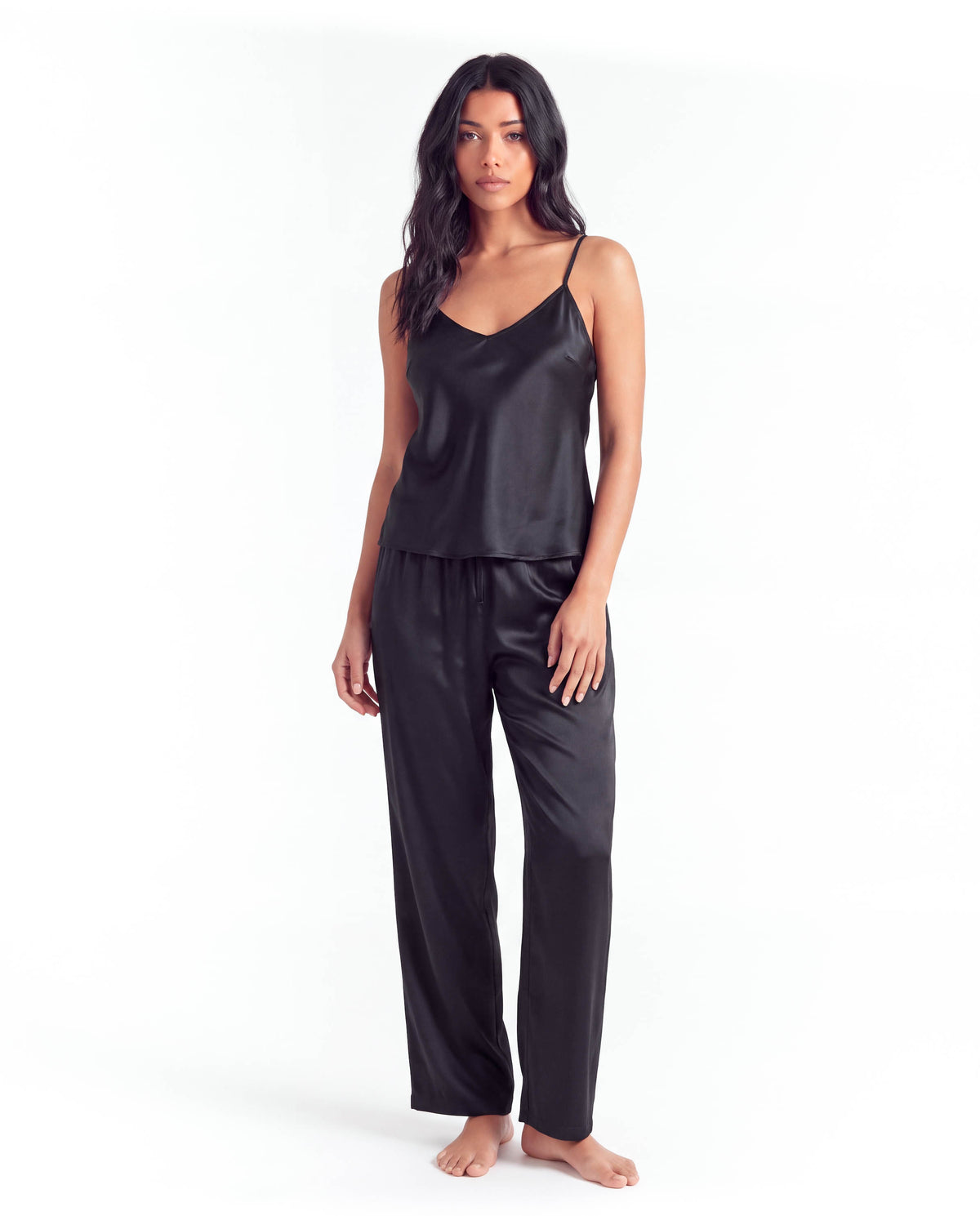 Women's Pajama Set – V-Neck Halter Top with Wide-Leg Pants